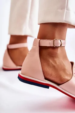 Damskie Skórzane Sandałki Z Ozdobą Jasnoróżowe Nevassa