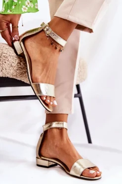 Damskie Skórzane Sandałki Złote Shanley