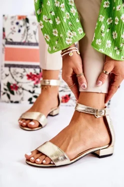 Damskie Skórzane Sandałki Złote Shanley