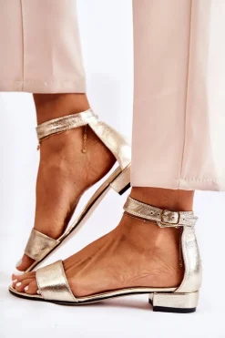 Damskie Skórzane Sandałki Złote Shanley