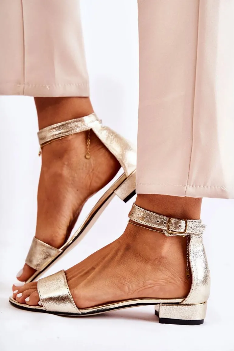 Damskie Skórzane Sandałki Złote Shanley