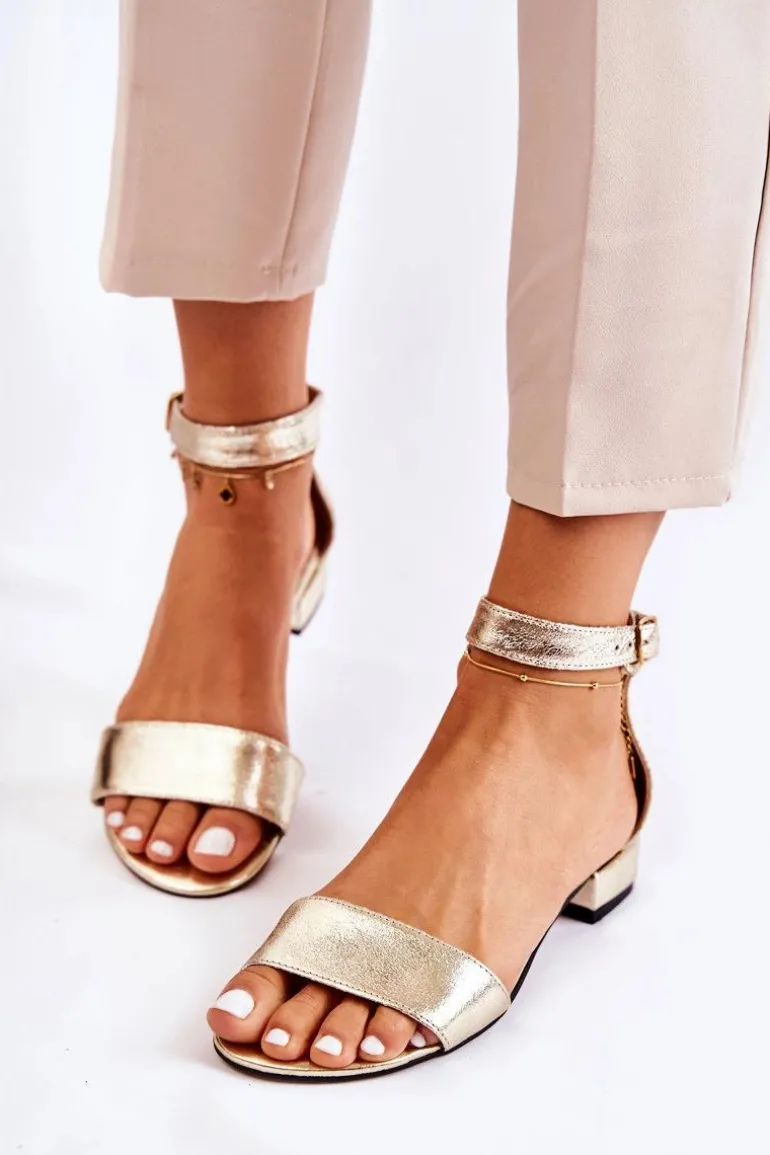 Damskie Skórzane Sandałki Złote Shanley