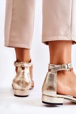 Damskie Skórzane Sandałki Złote Shanley