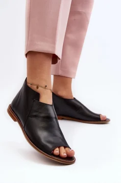 Damskie Skórzane Sandały Laura Messi 2443 Czarne