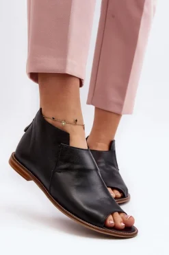 Damskie Skórzane Sandały Laura Messi 2443 Czarne