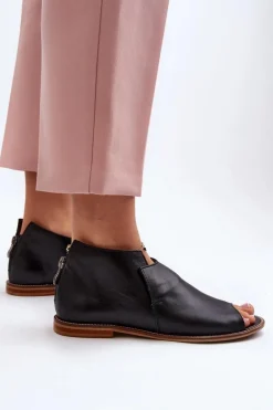 Damskie Skórzane Sandały Laura Messi 2443 Czarne