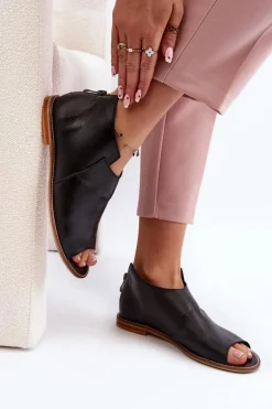 Damskie Skórzane Sandały Laura Messi 2443 Czarne