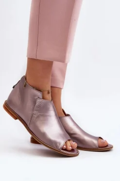 Damskie Skórzane Sandały Laura Messi 2443 Różowe Złoto