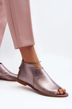 Damskie Skórzane Sandały Laura Messi 2443 Różowe Złoto