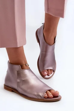 Damskie Skórzane Sandały Laura Messi 2443 Różowe Złoto