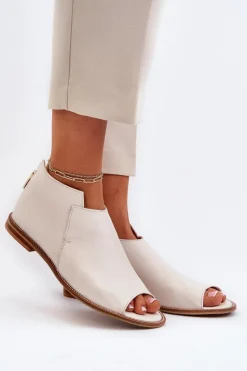 Damskie Skórzane Sandały Laura Messi 2443 Białe