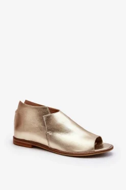 Damskie Skórzane Sandały Laura Messi 2443 Złote