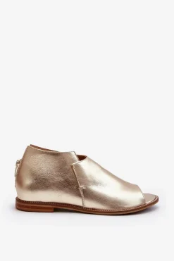 Damskie Skórzane Sandały Laura Messi 2443 Złote