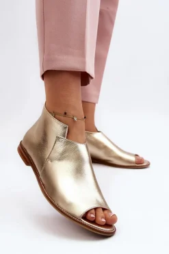 Damskie Skórzane Sandały Laura Messi 2443 Złote