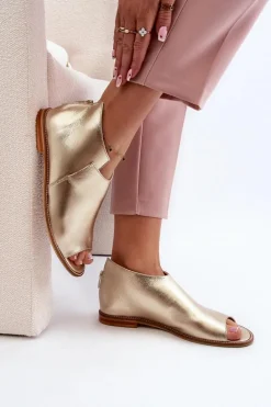 Damskie Skórzane Sandały Laura Messi 2443 Złote