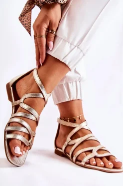 Damskie Skórzane Sandały Maciejka 05523-25 Złote