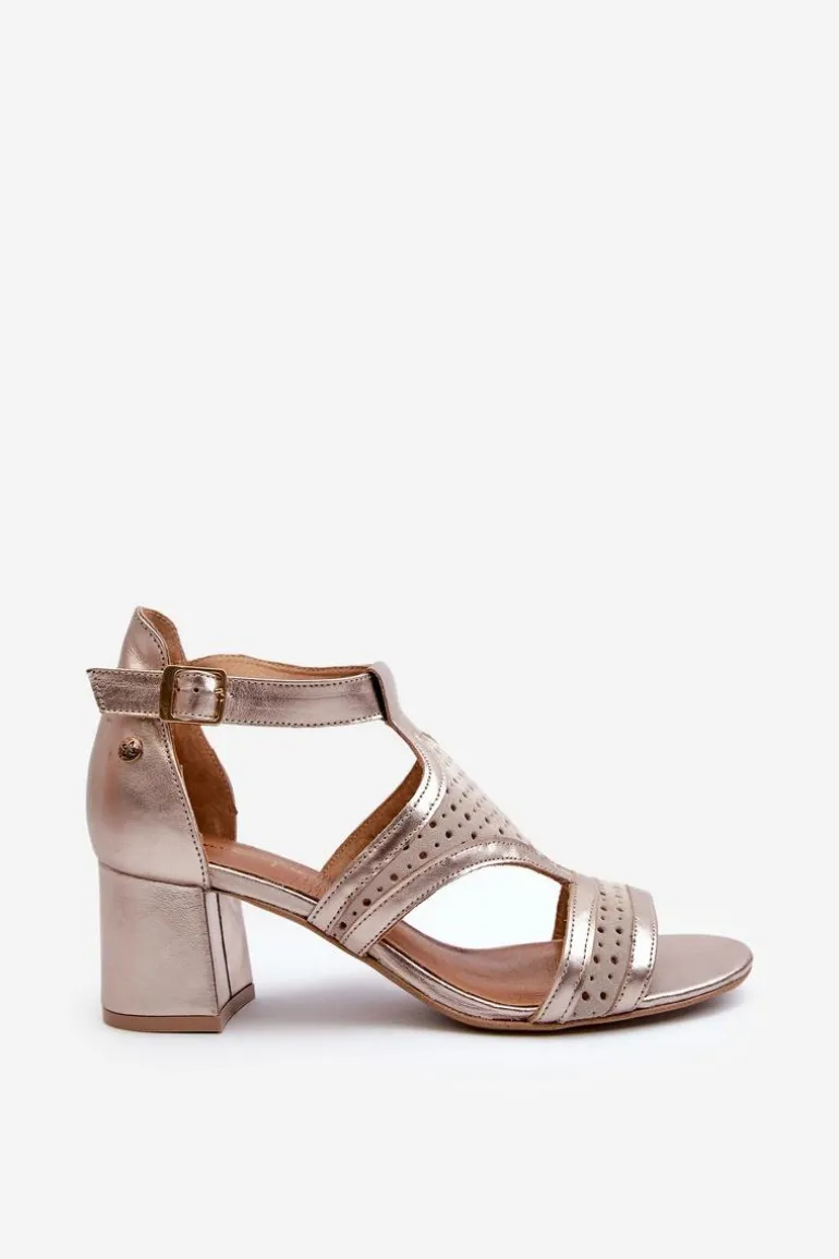 Damskie Skórzane Sandały Na Słupku Maciejka 06459-25 Beżowo-Złote