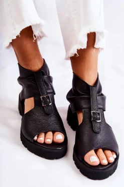 Damskie Skórzane Sandały Na Suwak Nicole 2748 Czarne