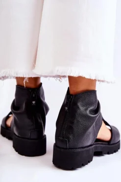 Damskie Skórzane Sandały Na Suwak Nicole 2748 Czarne