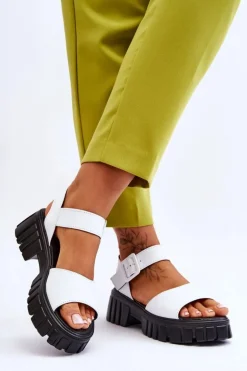 Damskie Skórzane Sandały Na Płaskim Obcasie Białe Dean