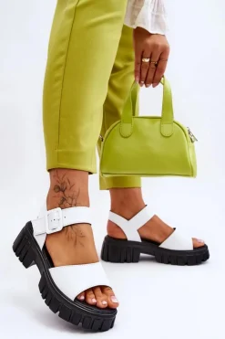 Damskie Skórzane Sandały Na Płaskim Obcasie Białe Dean