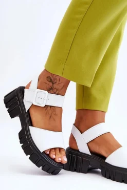 Damskie Skórzane Sandały Na Płaskim Obcasie Białe Dean