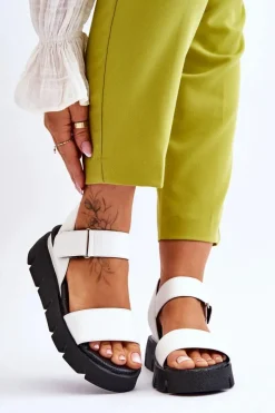 Damskie Skórzane Sandały Na Platformie Białe Katte