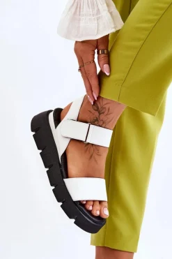 Damskie Skórzane Sandały Na Platformie Białe Katte