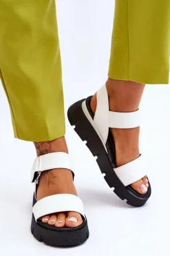 Damskie Skórzane Sandały Na Platformie Białe Katte