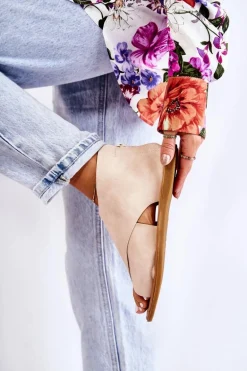 Damskie Skórzane Sandały Na Szeroką Stopę Beżowe Catalise