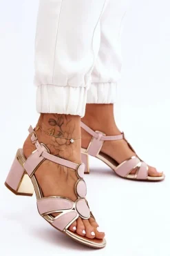 Damskie Skórzane Sandały Na Niskim Słupku Różowe Riley