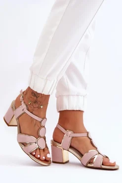 Damskie Skórzane Sandały Na Niskim Słupku Różowe Riley