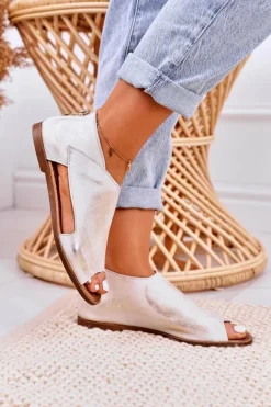 Damskie Skórzane Sandały Nicole 2622 Białe Metaliczne