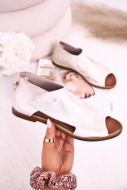 Damskie Skórzane Sandały Nicole 2622 Białe Metaliczne