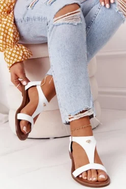 Damskie Skórzane Sandały Nicole 2648 Białe