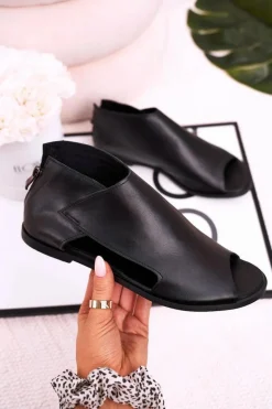 Damskie Skórzane Sandały Nicole 2622 Czarne