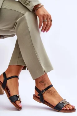 Damskie Skórzane Sandały S.Barski KV-5541-37 Czarne