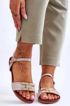 Damskie Skórzane Sandały S.Barski KV-5541-37 Beżowe