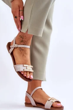 Damskie Skórzane Sandały S.Barski KV-5541-37 Beżowe