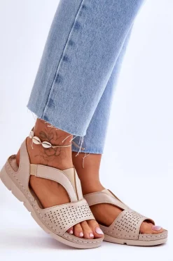 Damskie Skórzane Sandały Wsuwane Beżowe Lora