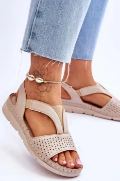 Damskie Skórzane Sandały Wsuwane Beżowe Lora
