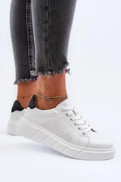 Damskie Skórzane Sneakersy Na Platformie Białe Gatira
