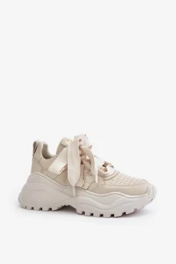 Damskie Skórzane Sneakersy Beżowe CheBello 4583