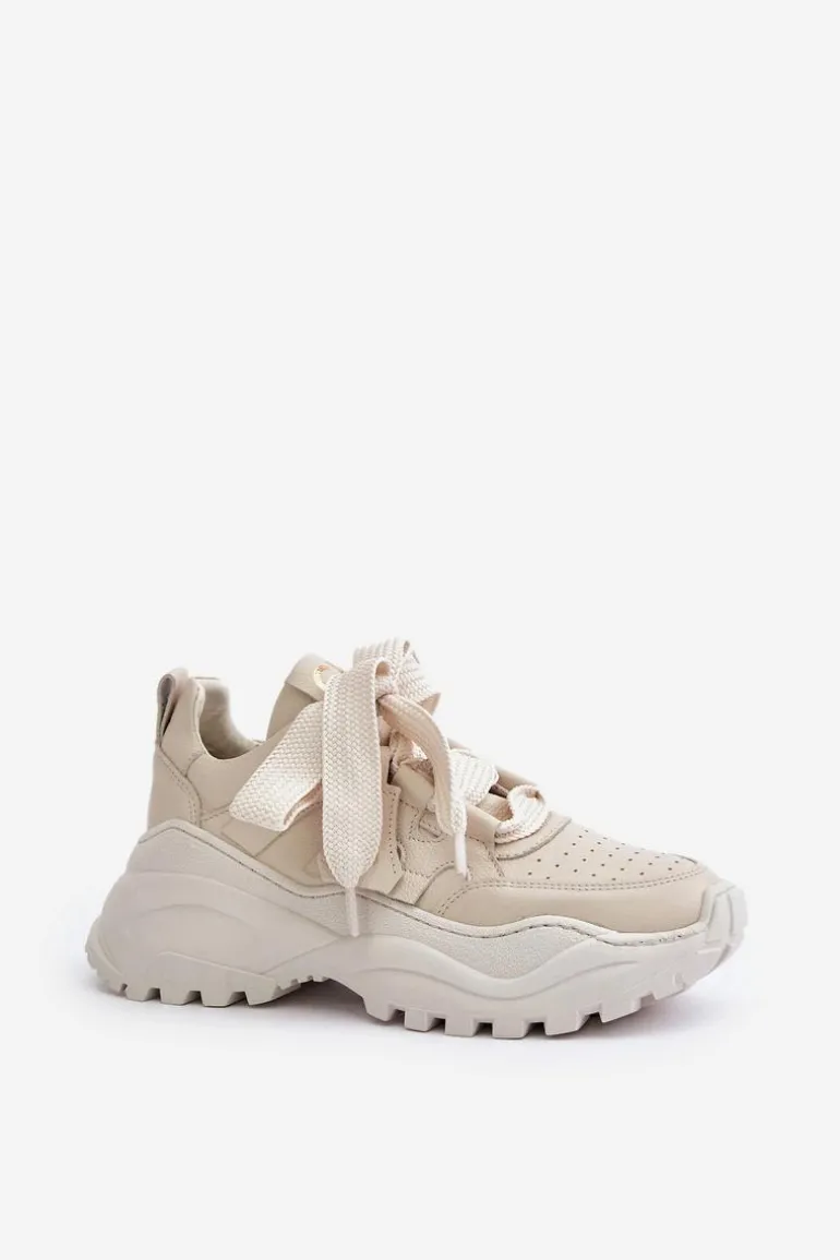 Damskie Skórzane Sneakersy Beżowe CheBello 4583