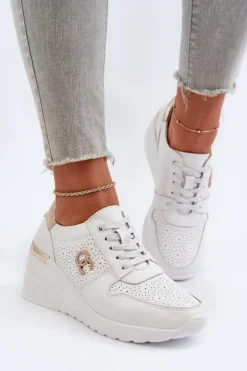 Damskie Skórzane Sneakersy Na Koturnie Białe D&A LR810