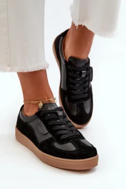 Damskie Skórzane Sneakersy Czarne Vinceza 7333