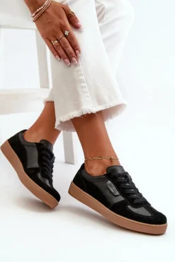 Damskie Skórzane Sneakersy Czarne Vinceza 7333