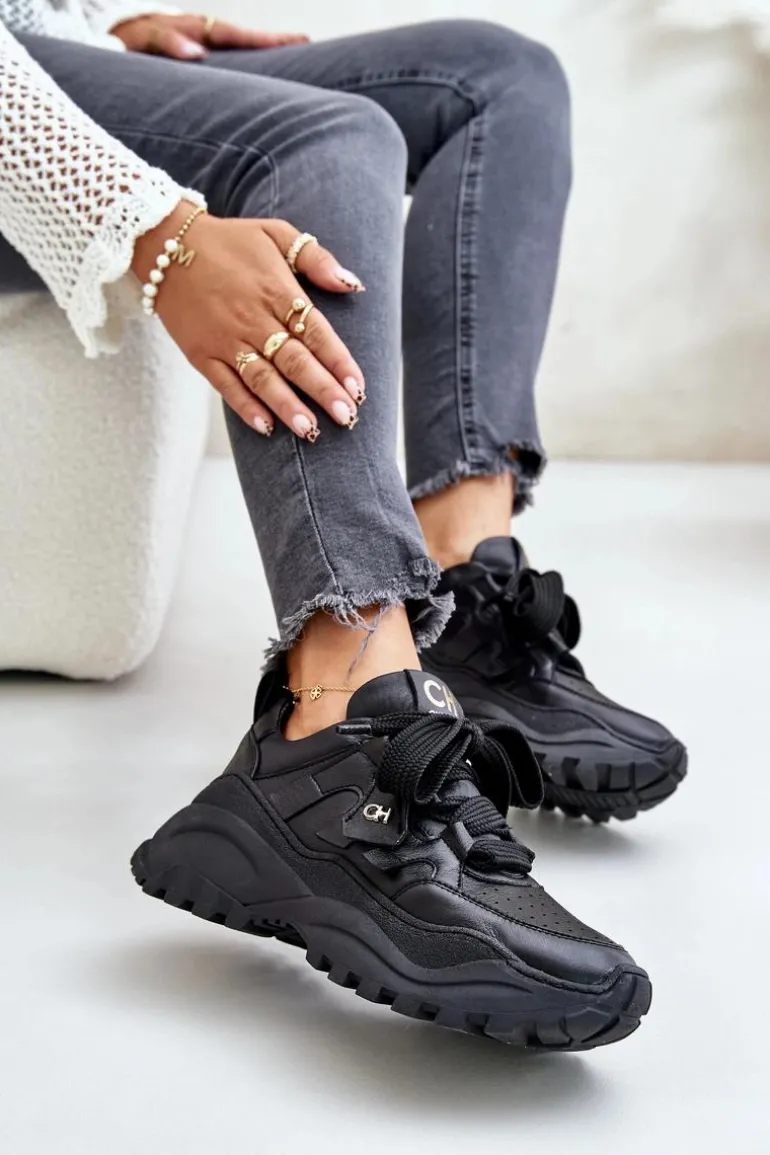 Damskie Skórzane Sneakersy Czarne CheBello 4583