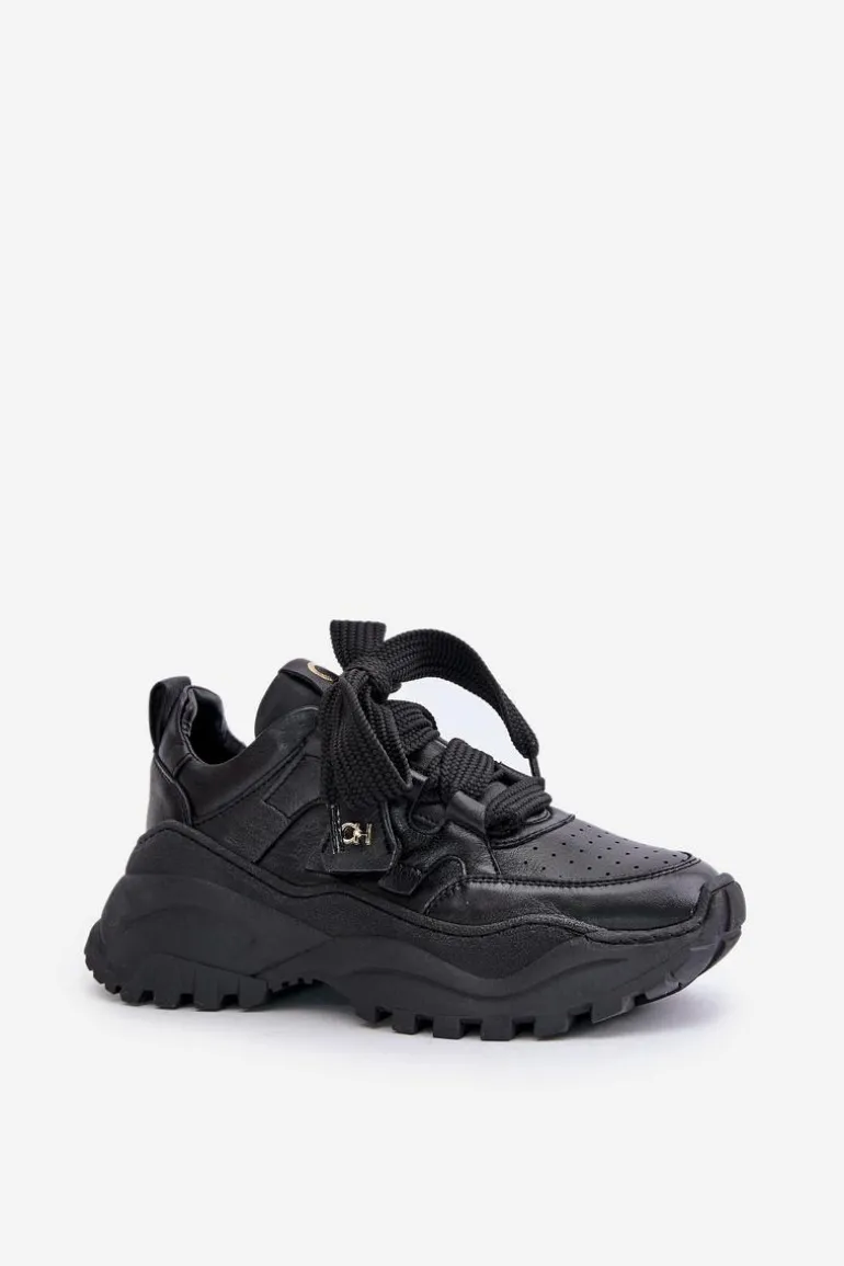 Damskie Skórzane Sneakersy Czarne CheBello 4583