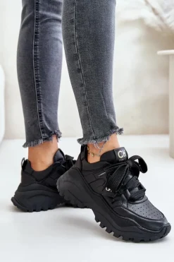 Damskie Skórzane Sneakersy Czarne CheBello 4583